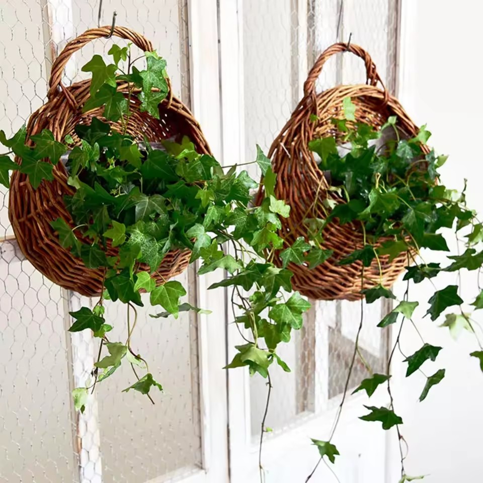 Hanging Planter Basket - Hand Made Wicker Rattan Flower Planter