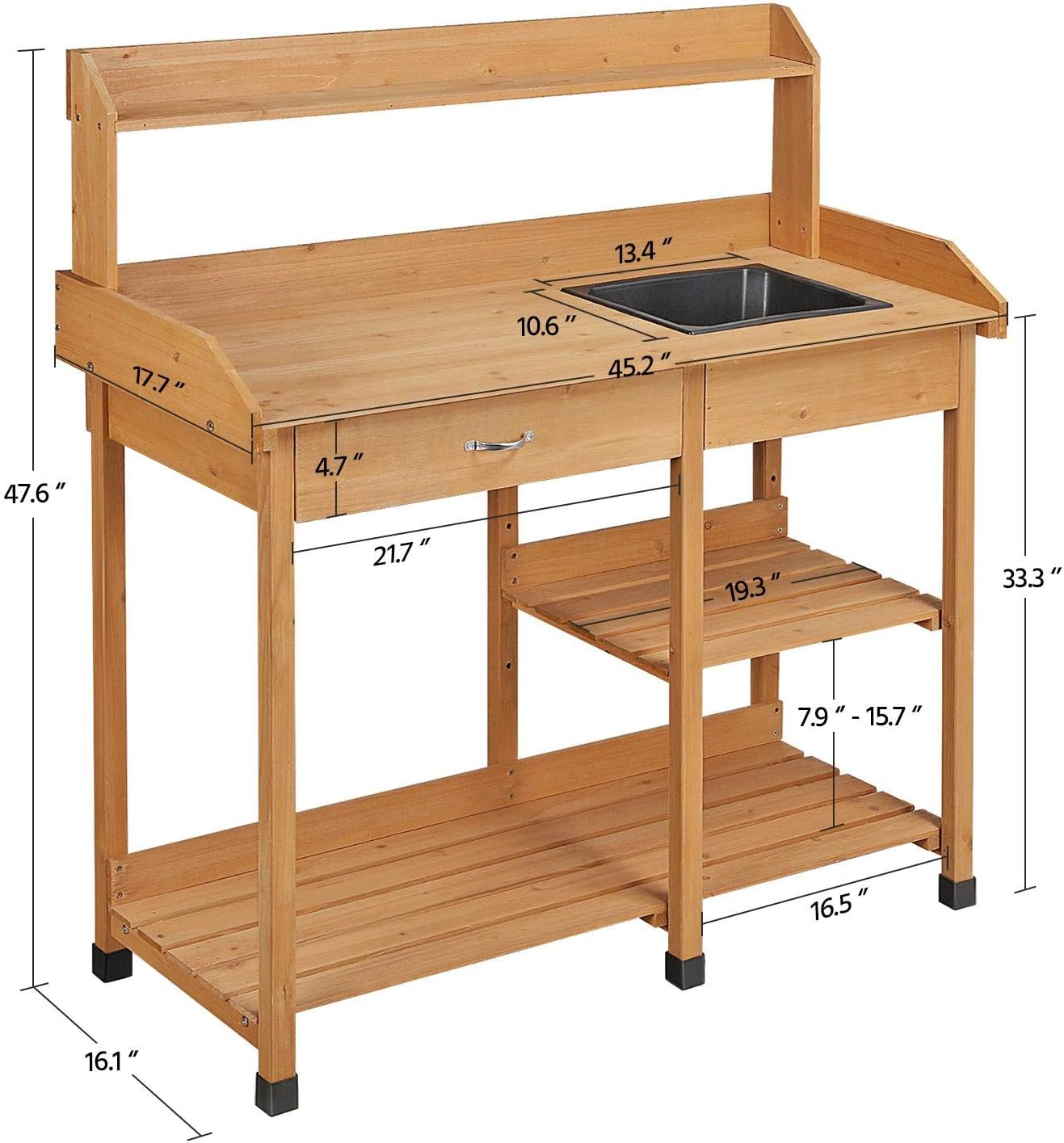 Potting Bench with Sink & Draw - огляд і ціна Gardening Tools Wooden