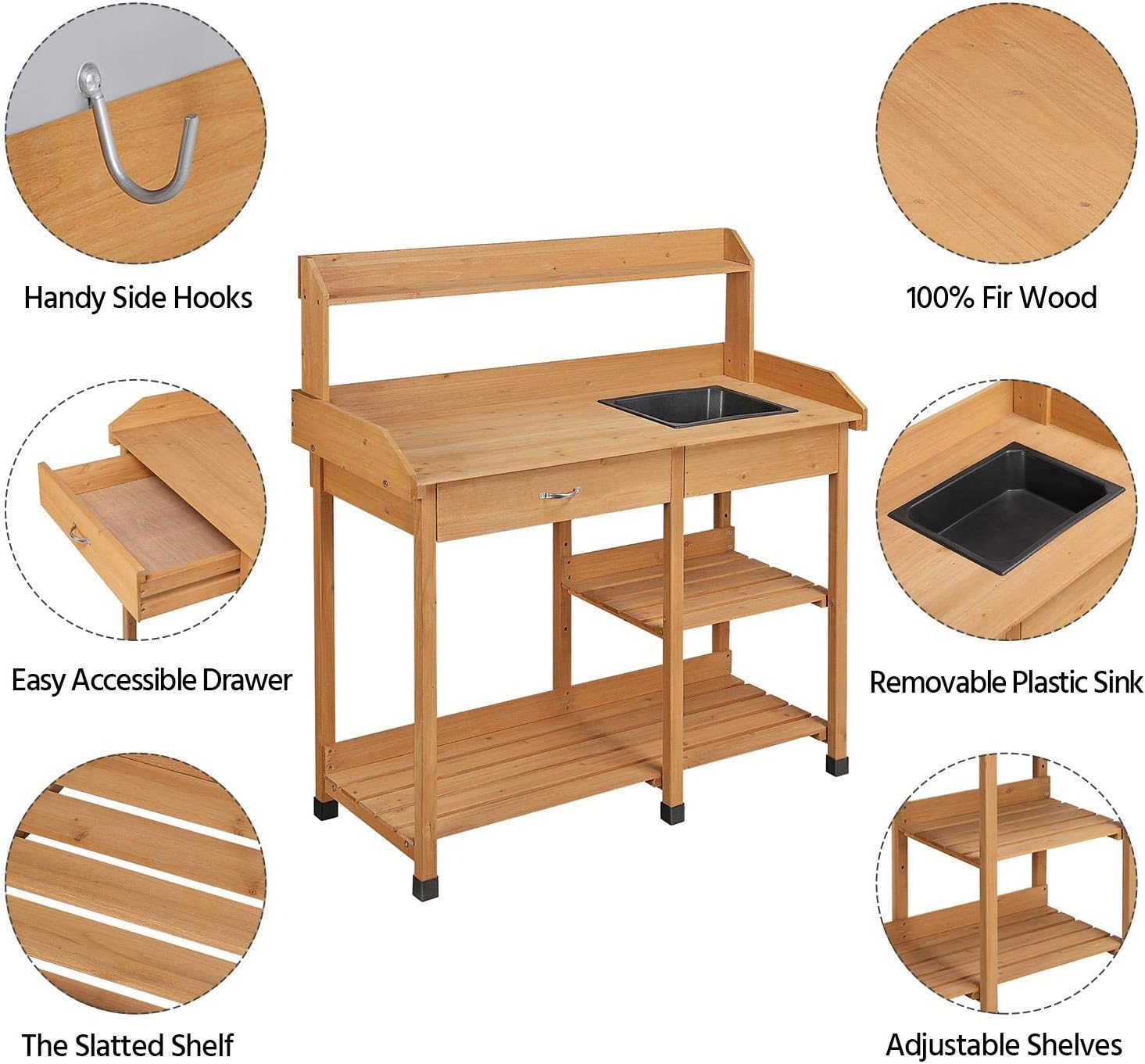 Potting Bench with Sink & Draw - огляд і ціна Gardening Tools Wooden