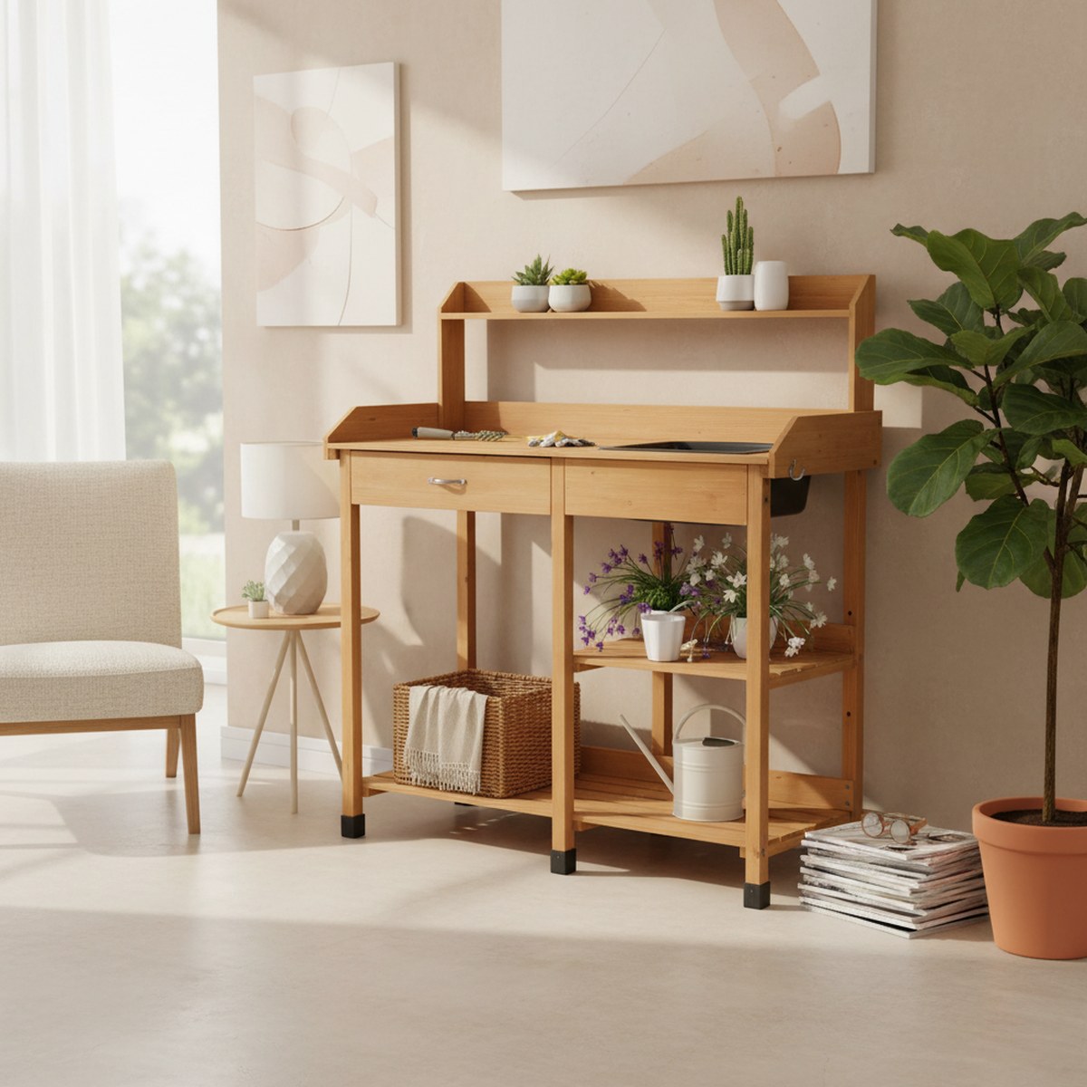 Wooden Potting Bench Garden Wo - огляд і ціна Gardening Tools Wooden